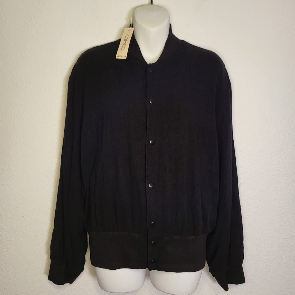NWT Cameo Black Linen Bomber Jacket size XSmall